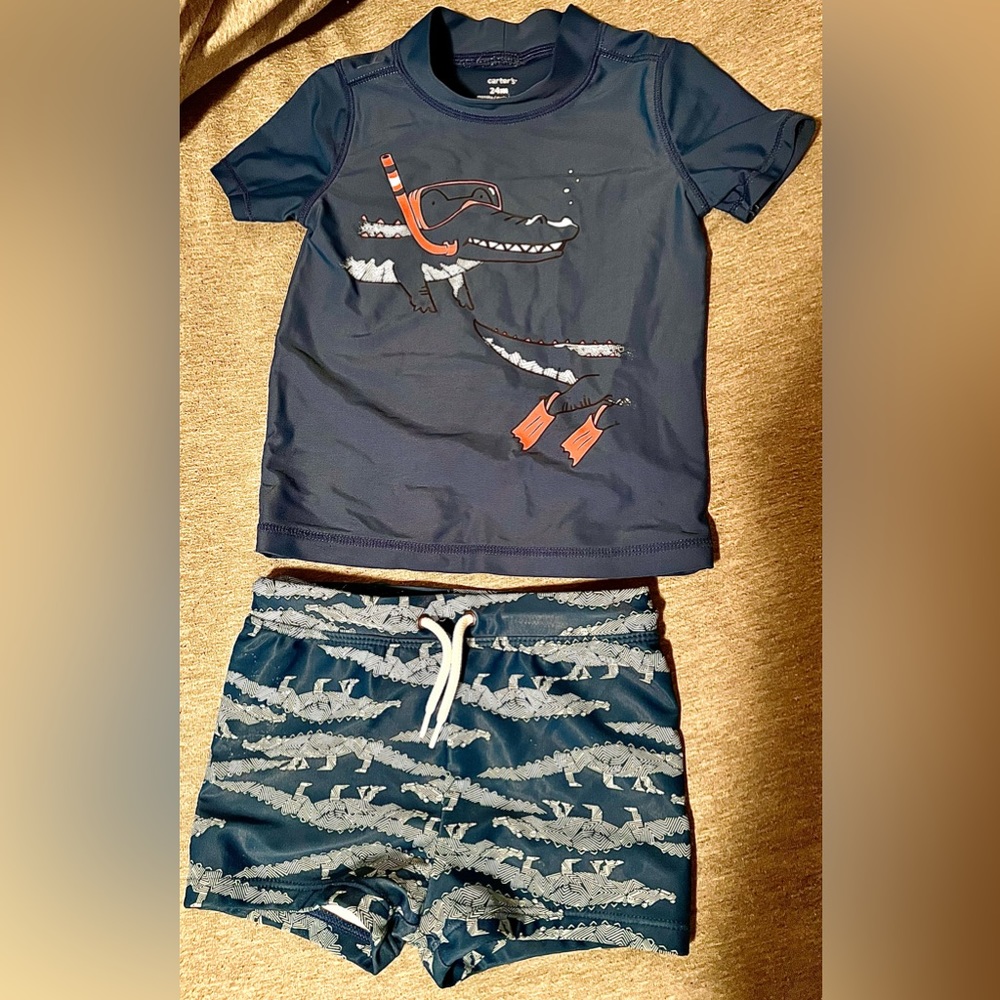 Carter Boys Toddler 24 months navy swimsuit set - rashguard and trunks/shorties